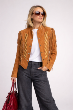 Women Western Cowgirl Rusty Brown Suede Military Jacket