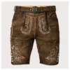 Angled front view of Men's Bavarian Leather Lederhosen with traditional belt