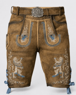 Men's Brown Lederhosen Oktoberfest genuine suede leather front view