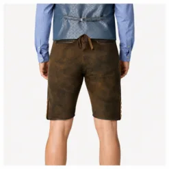 Rear view of Men's Dark Brown Leather Lederhosen showing classic back design