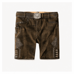 Men's Dark Brown Leather Lederhosen front view with traditional Bavarian embroidery