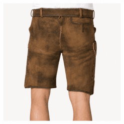 Rear view of Men's Brown Traditional Lederhosen in distressed suede leather