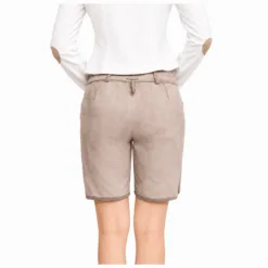 Women's Traditional Lederhosen in light beige genuine leather with multicolour alpine floral embroidery