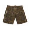 Aged Olive Suede Lederhosen with Alpine Crest Embroidery Front View