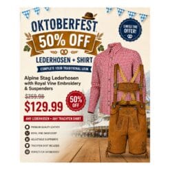 Alpine Stag suede lederhosen with Royal vine embroidery and matching embroidered suspenders
