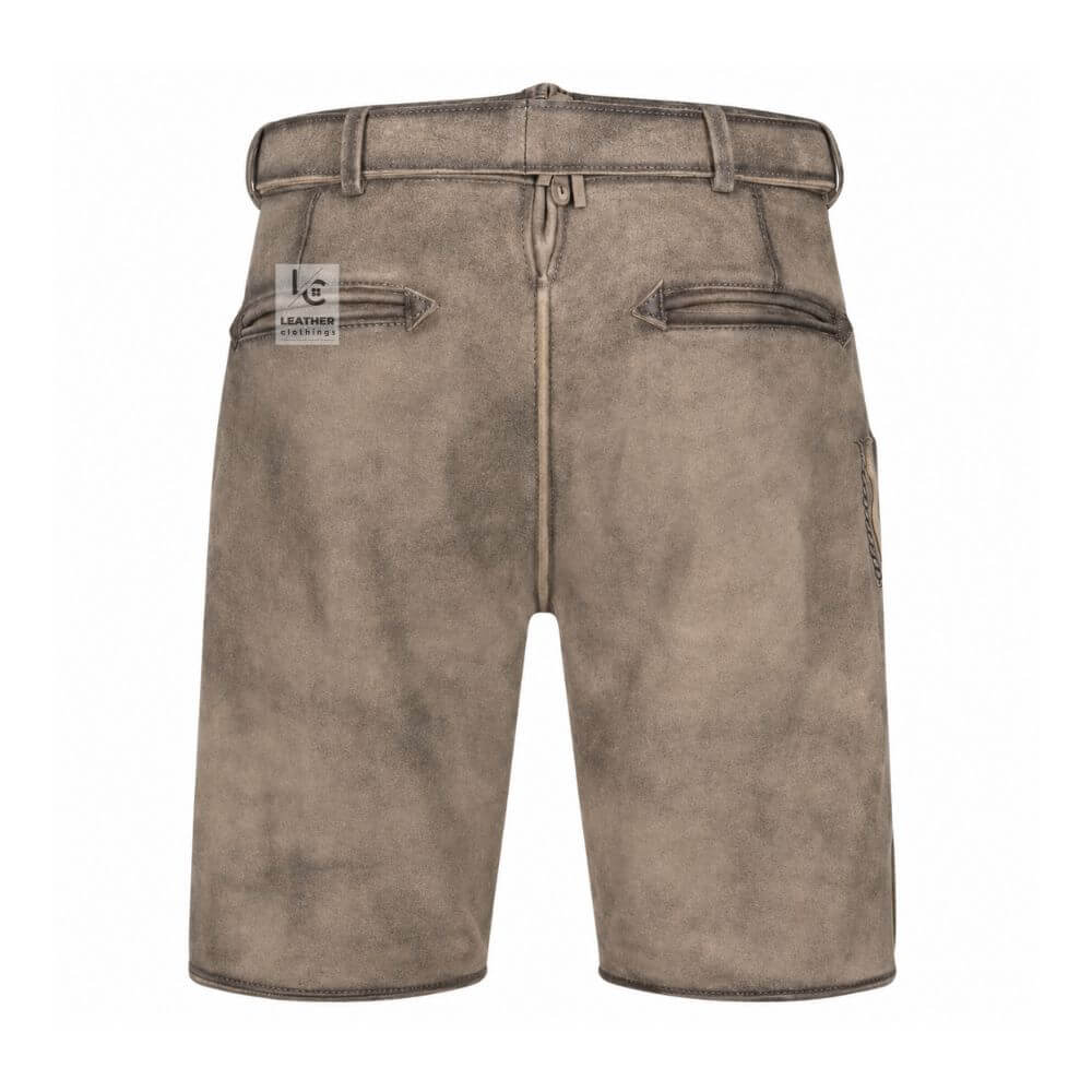 Rear view of Ashen Oak genuine leather lederhosen with adjustable waist