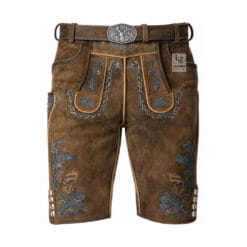 Ashen Oak Genuine Leather Lederhosen in ashen oak gray with floral embroidery