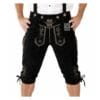 Authentic black leather Bundhosen with suspenders and silver-grey embroidery front view