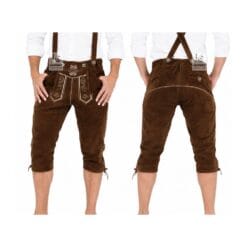 Authentic Brown Leather Bundhosen with Suspenders front and back view