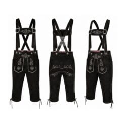 Black Forest suede Bundhosen with Regal scroll embroidery and matching embroidered suspenders