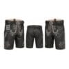 Black Oktoberfest lederhosen with Baroque Scroll embroidery and engraved leather belt