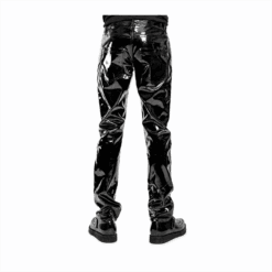 Back view of Black Vinyl PVC Goth Punk Slim Fit Pants in glossy cowhide leather finish.