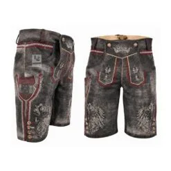 Charcoal Grey Oktoberfest lederhosen with Royal Eagle embroidery on premium suede leather