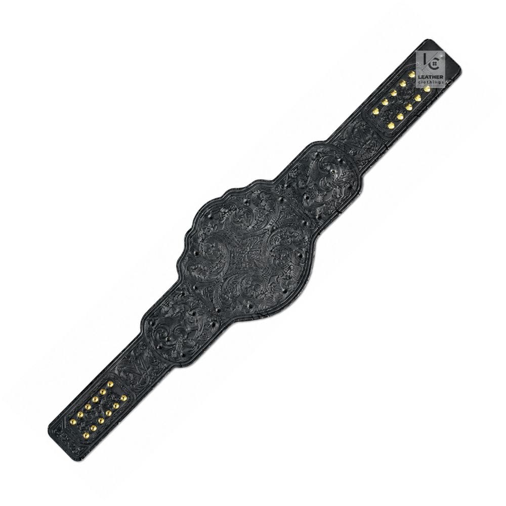 Compatible WWE World Heavyweight Championship replica title belt replacement leather strap in black hand-tooled genuine leather