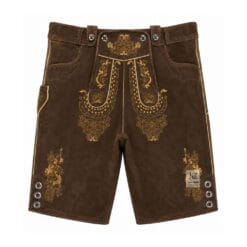 Espresso Suede Lederhosen with Heritage Vine Embroidery Front and Back View