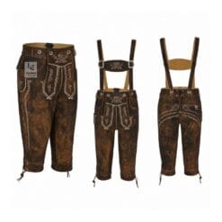 Heritage Alpine Bundhosen with Eagle Crest embroidery, embroidered suspenders, braided side trim, and premium suede leather