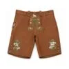 Honey Brown Leather Lederhosen with Alpine Deer Blossom Embroidery