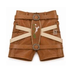 Honey Brown Leather Lederhosen with Alpine Deer Blossom Embroidery