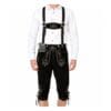 Jet Black Lederhosen Bundhosen Shorts with silver embroidery and matching suspenders