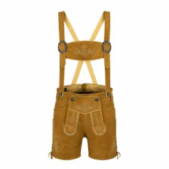 Men's Alpine Scroll Lederhosen with Embroidered Suspenders in Light Tan Suede
