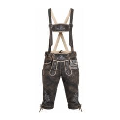 Men's antique charcoal Bundhosen with suspenders in genuine leather front view