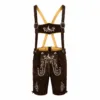 Men's Dark Brown Lederhosen with Stag Crest Embroidery and Matching Suspenders