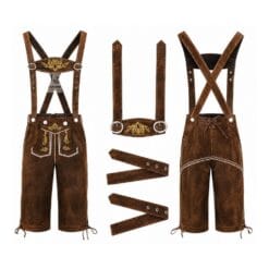 Men's German Oktoberfest Bundhosen with Royal Crest embroidery and adjustable embroidered suspenders