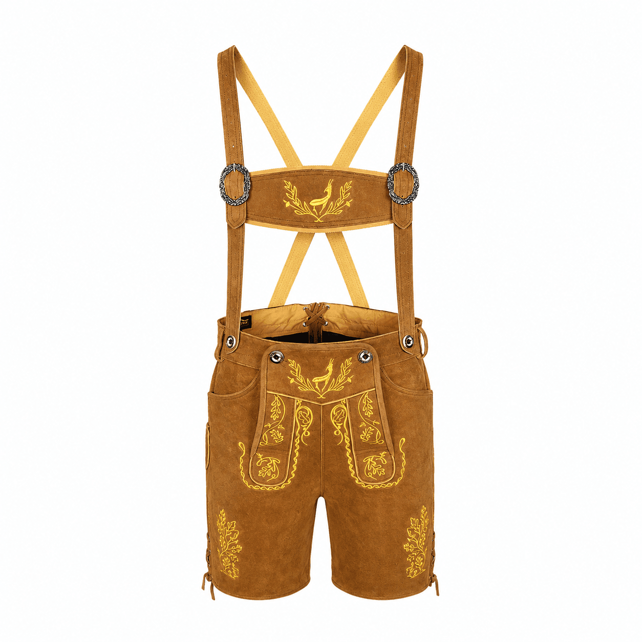 Men's Golden Stag Vine Lederhosen with Embroidered Suspenders
