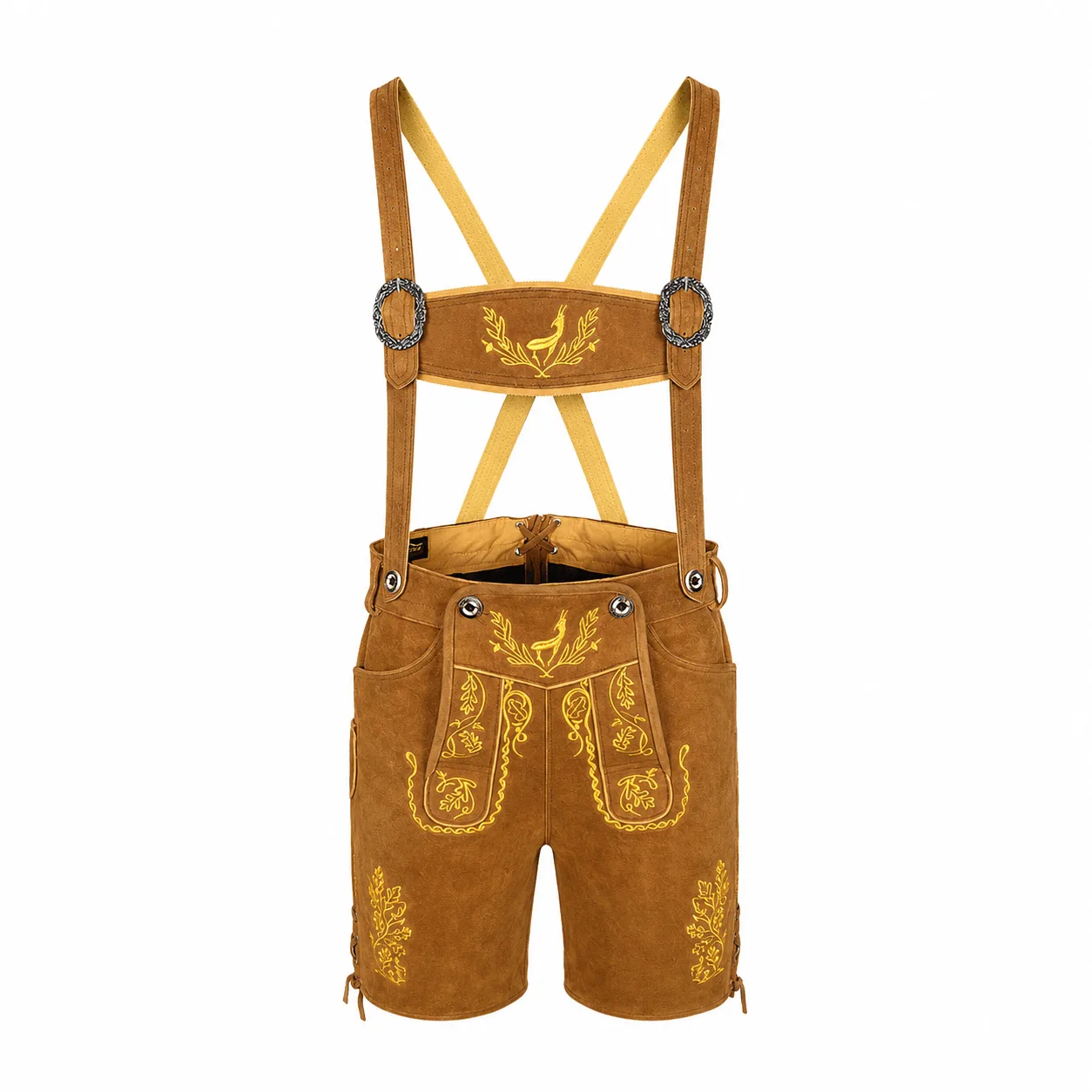 Men's Golden Stag Vine Lederhosen with Embroidered Suspenders