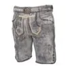 Men's Gray Leather Lederhosen with light gray floral embroidery and Bavarian belt