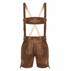 Men's Oak Crest Lederhosen with Embroidered Suspenders in Antique Brown Suede