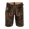 Men's vintage espresso leather lederhosen with stag embroidery and Bavarian belt