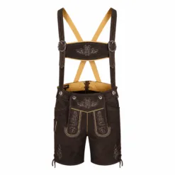 Men's Walnut Oak Leaf Lederhosen with Traditional Embroidered Suspenders