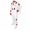 Men's white cotton fringe shirt with colorful beaded trim and long fringe detailing