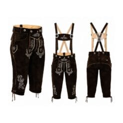 Midnight Alpine suede Bundhosen with Baroque vine embroidery and matching embroidered suspenders