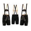 Mountain Crest suede lederhosen with Noble Scroll embroidery and matching embroidered suspenders