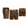 Rustic brown suede lederhosen shorts with Edelweiss Vine embroidery and handcrafted Bavarian detailing