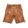 Saddle Brown Leather Lederhosen with Stag Rose Embroidery Front View
