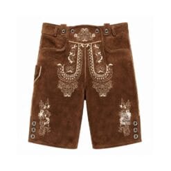Walnut Suede Lederhosen with Regal Filigree Embroidery Front and Back View