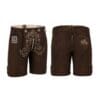 Dark brown suede lederhosen shorts with Wildflower Vine floral embroidery
