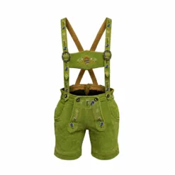 Women's Lime Green Lederhosen with Alpine Bluebell Embroidery and Matching Suspenders