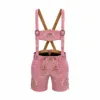 Women's Pink Lederhosen with Rose Blossom Embroidery and Matching Suspenders