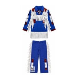 Men's Blue Cotton Western Fringe Outfit with Beaded Trim including matching shirt and trousers