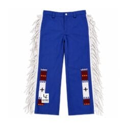 Men's Blue Cotton Western Fringe Pants with Beaded Trim front view