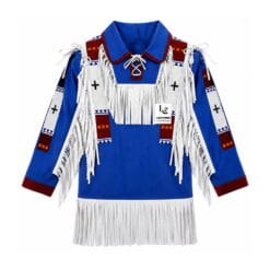 Men's Blue Cotton Western Fringe Shirt with Beaded Trim front view