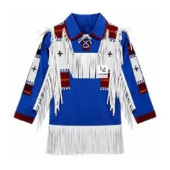 Men's Blue Cotton Western Fringe Shirt with Beaded Trim front view