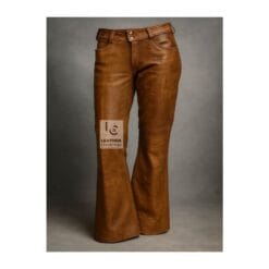 Men's Brown Leather Side Lace Pants Front View