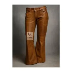 Men's Brown Leather Side Lace Pants Front View
