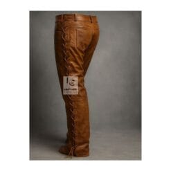 Men's Brown Leather Side Lace Pants MSP24D