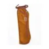 Men’s brown suede cowboy chaps with dark brown leather trim and Western metal hardware